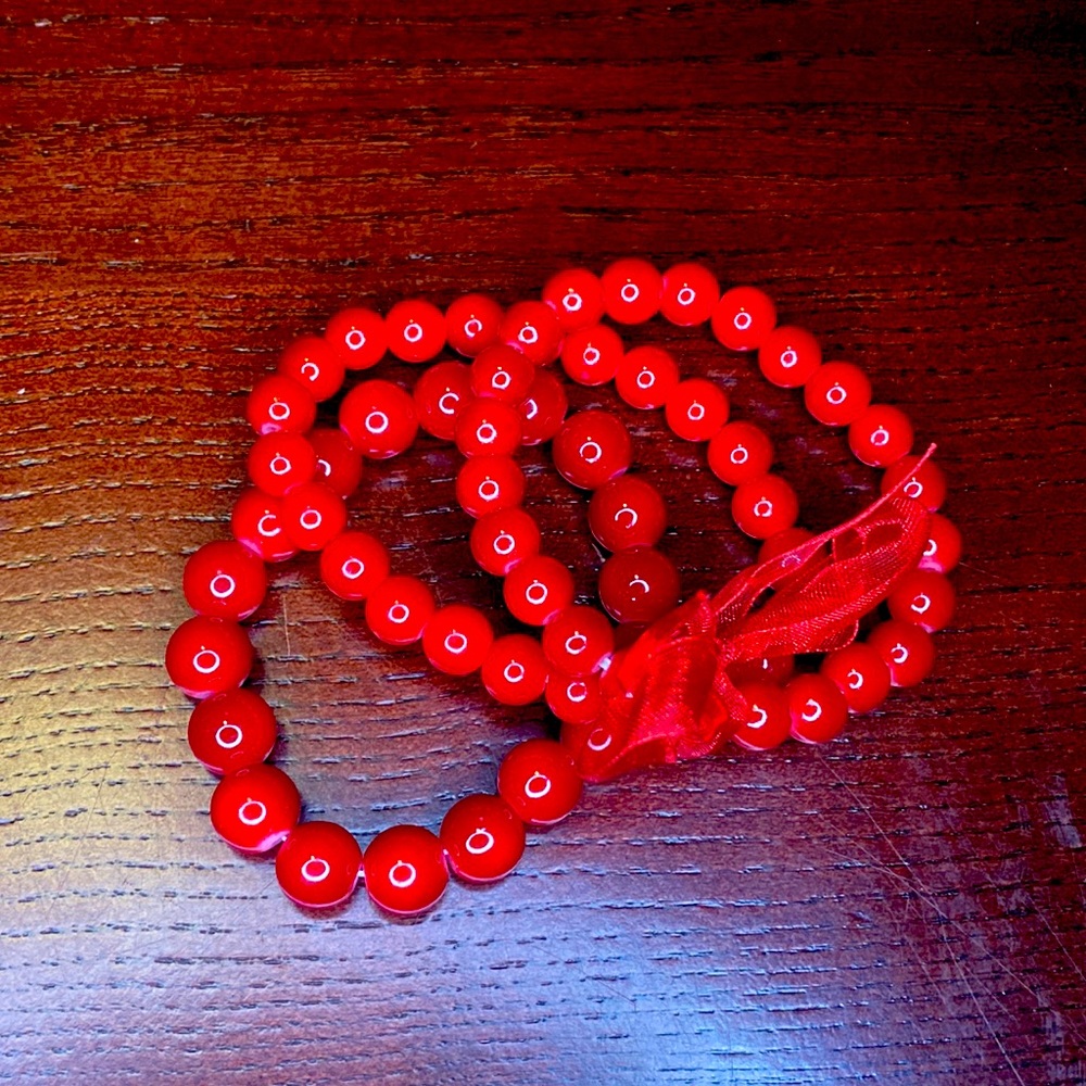 Red Beaded Stretch Bracelet - Unbranded